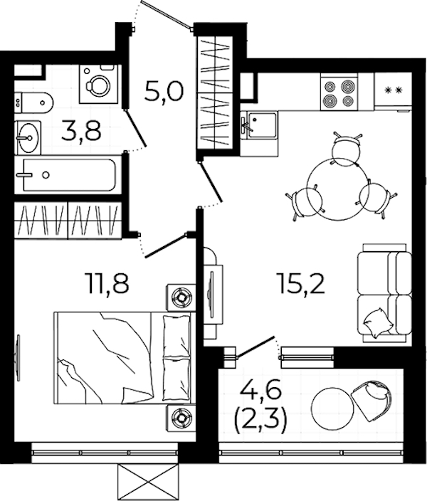 1-комнатная квартира 38.1 м², 7/7 эт., ЖК «А101 Всеволожск»